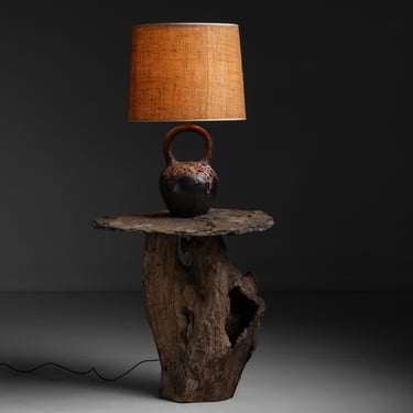 Ceramic Table Lamp / Primitive Slate Side Table