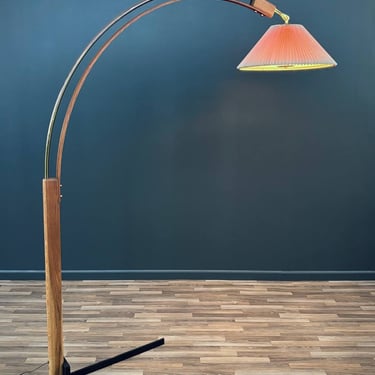 Mid-Century Modern Oak & Brass Arc Floor Lamp by Nova, c.1970’s 