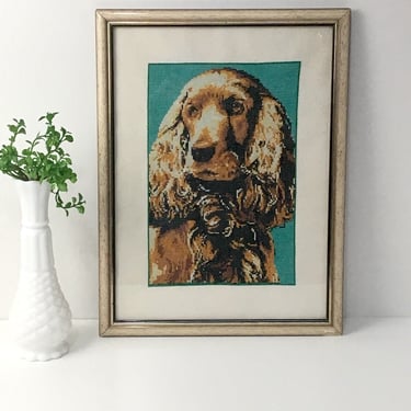 Cocker Spaniel counted cross stitch - vintage framed dog art 