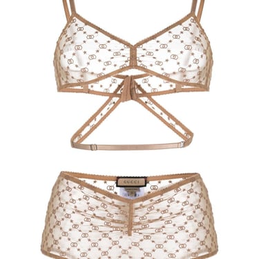 GUCCI GG Star Tulle Lingerie Set in Beige