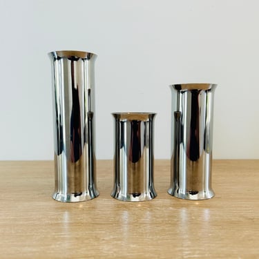 Vintage Danish Modern Silver Metal Candle Holders by Scanmalay - Set of 3 