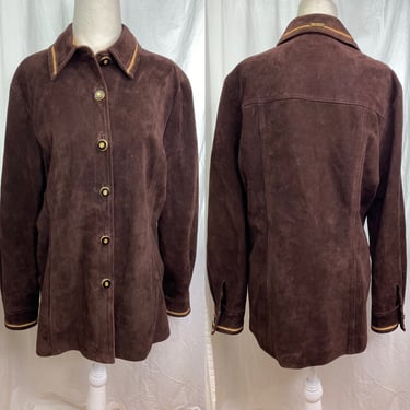 Vintage St. John Suede Leather Lined Button Up Jacket | Brown Suede Cut out Blazer Jacket w/Pockets Fall 2001 Group 7 Size Medium 