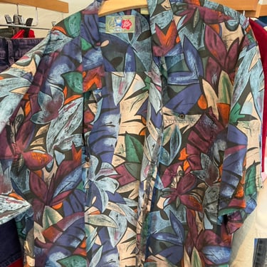 Blue & purple SILK Hawaiian ss button up - XL