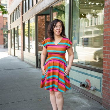 The Daphne Dress in Bronze Stripes