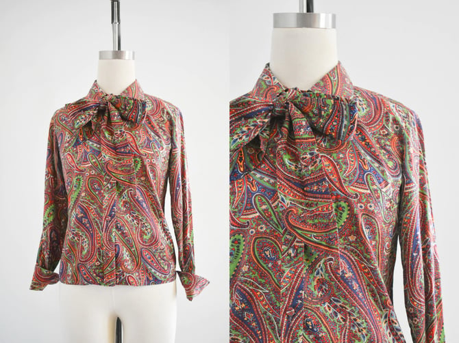 1970s Paisley Cotton Blouse and Neck Scarf 