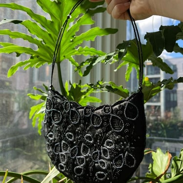 Vintage Black Beaded Floral Mini Bag