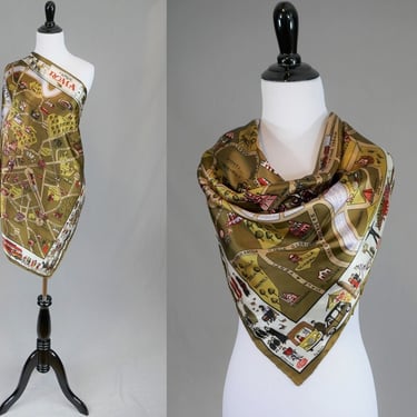 Vintage SPQR Roma Map Tourist Scarf - Souvenir Italian Janni + Orco Sites and People of Rome - about 30