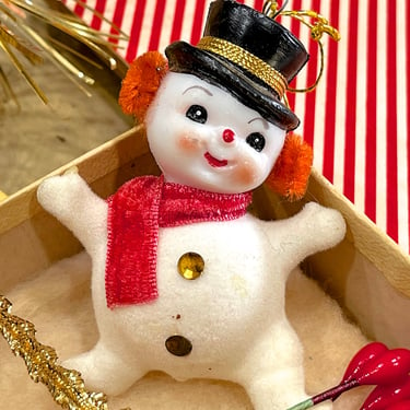 VINTAGE: 1950s - Flocked Snowman Ornament - Made in Japan - Christmas Decor - Home Decor - SKU Tub-28-00034482 