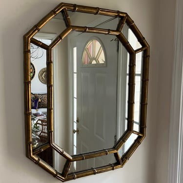 Vintage octagonal faux bamboo mirror - all original finish. 
