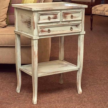 Aqua Distressed Finish Side Table with 3 Drawers &amp; Shelf