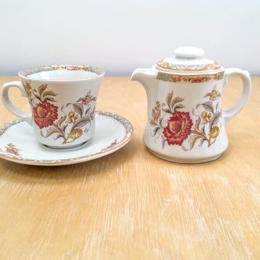 Vintage Floral Porcelain Tea Pot, Cup & Saucer 3 Pc Set, CERANOVA Eschenbach Handcrafted Germany 