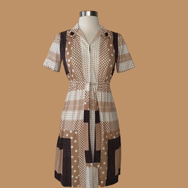 Vintage 60s 70s Mod Abstract Polka Dot Dress, Size Estimate XS - Small 