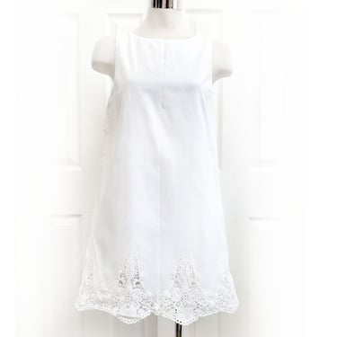 POLO Ralph Lauren White Aline Shift Dress, Cotton Crochet, 32" Bust, Classic vintage slip Summer Dress, Garden Party Dress Sleeveless Y2K 