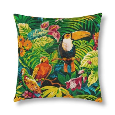 Waterproof Outdoor Pillows ~ Tropical Birds Palm Trees Print ~ Vintage Parrot Art Print ~ Throw Pillows ~ Outdoor Decor ~ Tropical Vibes ~ 