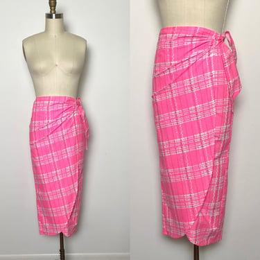 Vintage 1960s Skirt Neiman Marcus Deadstock Wrap Skirt Hot Pink Sarong Style 