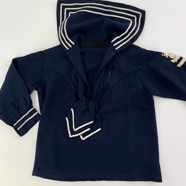 1920's-30's Sailor's Top - Young Boy's Size - All Wool - Navy Blue with White Ribbon Details - Double French Seams 