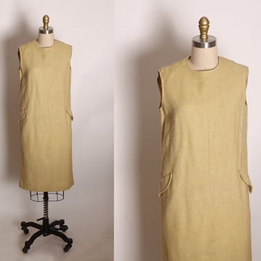 1960s Tan Wool Sleeveless Pocketed Shift Dress by Century of Boston -S 