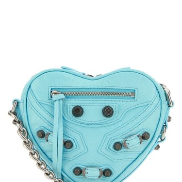 Balenciaga Woman Light Blue Leather Le Cagole Heart Mini Crossbody Bag