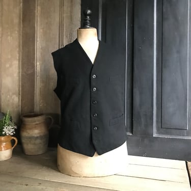 French Black Wool Waistcoat, Paris Buckle, Brushed Cotton Lined, Belted, Edwardian Period Clothing 