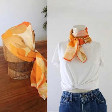 vera Neumann silk scarf - vintage 70s 80s orange daisy floral long head wrap scarves boho hippie 