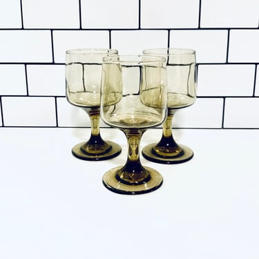 Set of Three Vintage Libbey Wine Glassee, Green Brown Cocktail Glasses, Mid Century Modern, MCM Glassware 