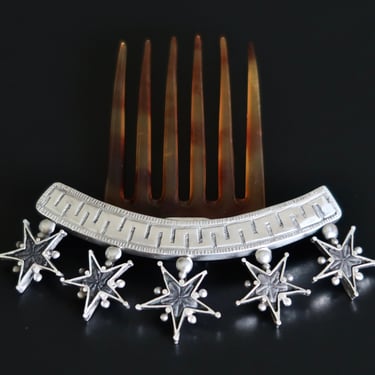 Antique French Silver Étoiles de Digne Pentacrine Star Comb, Bridal Comb, Hair Jewelry, Victorian Pentagram Celestial Comb, St Vincent Digne 