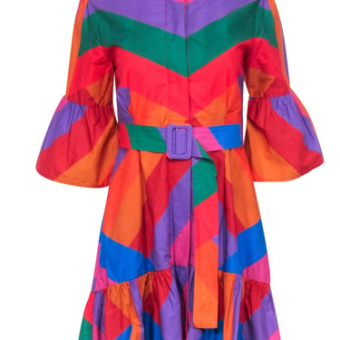 Farm - Rainbow Striped Belted Mini Dress Sz S