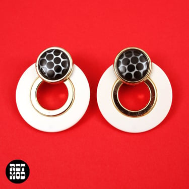 Mod Vintage Black & White Op Art Door-Knocker Clip-On Earrings 