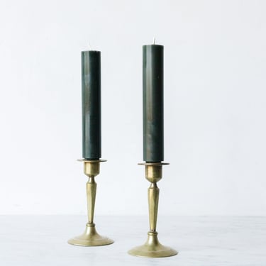 Pair of Brass Candlesticks with Beeswax Column Tapers