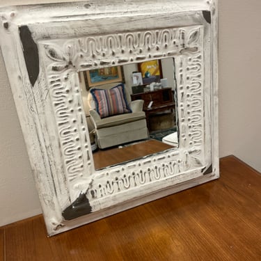 Cream Colored Distressed Tin Mirror from Pottery Barn