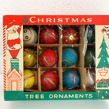 Vintage Christmas Ornaments Fabric Rainbow Soft Ornament Tree Decoration Set of 12 Poland Polish Box 1950s 