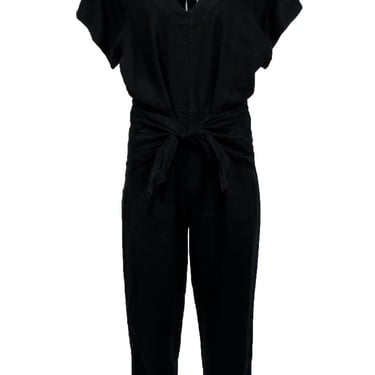 Joie - Black Linen Short Sleeve V-Neckline Jumpsuit Sz M