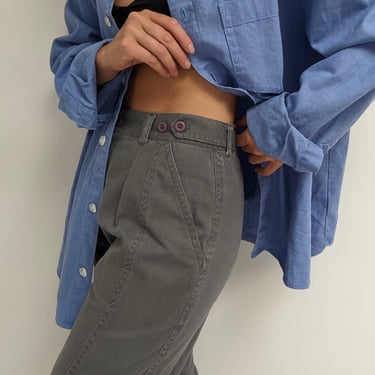 Vintage Slate Pleated Cotton Trousers