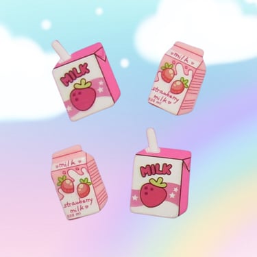 Strawberry Milk Hair Clip Cute Kawaii Pink Drink Barrette 