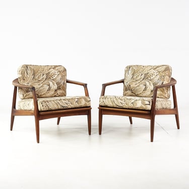 Milo Baughman for Thayer Coggin Mid Century Walnut Barrel Lounge Chairs - Pair - mcm 