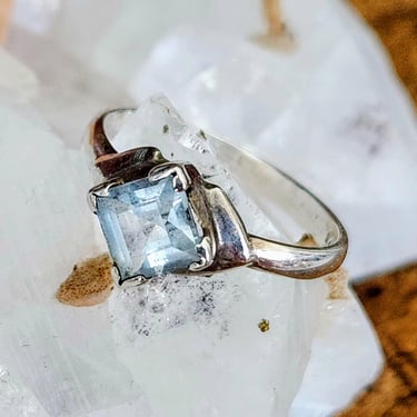 Sterling & Blue Topaz Ring Size 6.5~Faceted Gemstone~Gifts for Her 