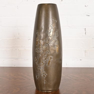 Silver Crest Arts & Crafts Sterling Silver on Bronze Tall Vase