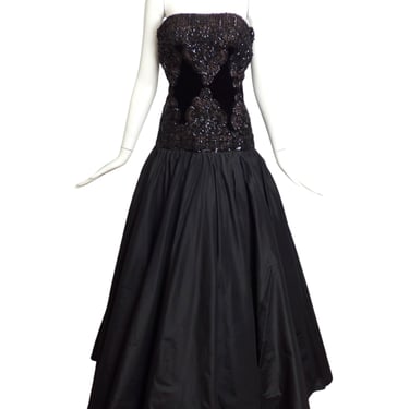 ALBERT CAPRARO- 1980s Black Sequin & Taffeta Ballgown, Size 6