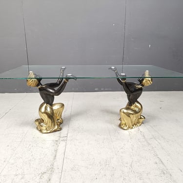 Brass blackamoor coffee table, 1970s -  sculputral coffee table - vintage brass coffee table 