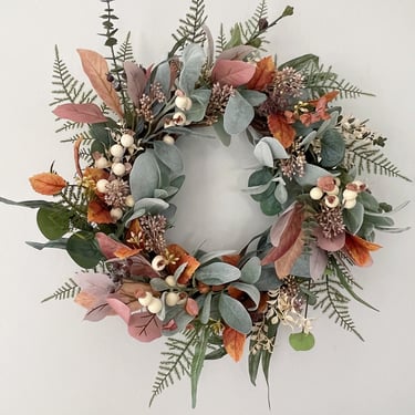 Fall Eucalyptus Wreath, Fall Lambs Ear Wreath, Summer Wreath for Front Door, Greenery Wreath with Mauve, Housewarming Gift for New Home 