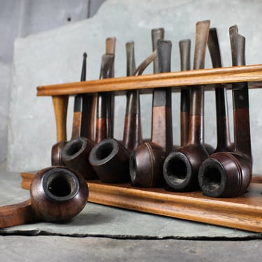 Ehrlich Pipe Collection with Pipe Stand - 12 Vintage Ehrlich Pipes - Supreme, Algerian Briar, Select - Walnut Pipe Stand | FREE SHIPPING 
