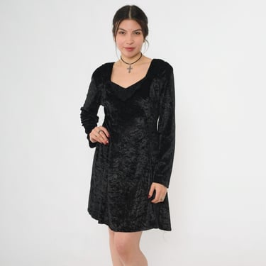 Vintage 1990s Black Velvet Lace Mini Dress Vintage 1990s Black Velvet Lace Mini Dress