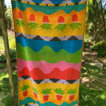 Vintage Royal Terry Colorful Southwestern Beach Towel, Agave Plants, Cool Multi Colored Aztec Graphics 