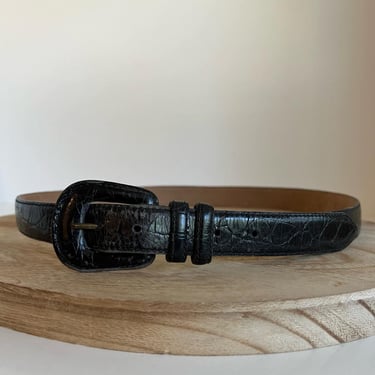 Vintage 90s Lejon Black Imported Alligator USA Made Grain Calfskin Belt - Large 