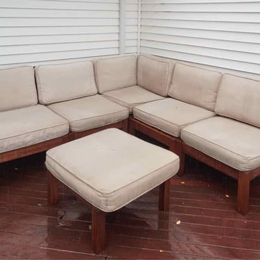 Pottery Barn 5 Piece Teak Frame Outdoor Sectional & Ottoman