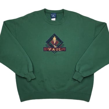 Vintage 90s Vail Colorado Made in USA Embroidered Skiing Style Crewneck Sweatshirt Pullover Size XL 