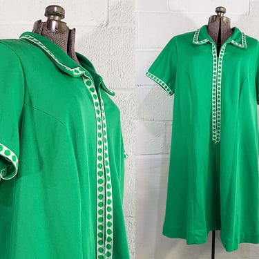 Vintage Kelly Green Shift Dress Lane Bryant Dagger Collar Short Sleeves 1960s Mod Plus Curvy Volup Dopamine Dressing 3XL 4XL 3X 4X 