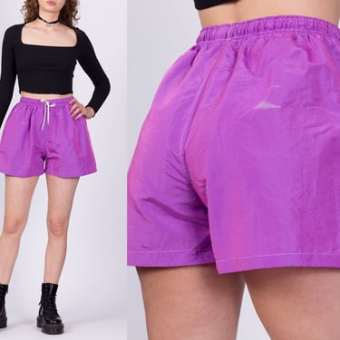 90s Luminescent Purple Track Shorts - Small to Large | Vintage High Rise Elastic Waist Athletic Shorts 