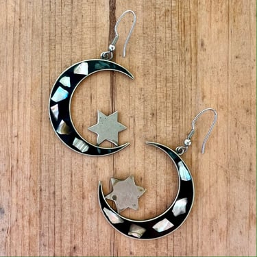 Mexican Sterling & Abalone Crescent Moon Earrings