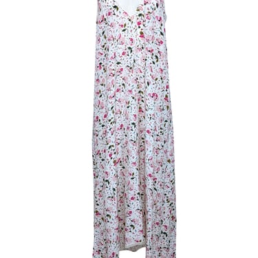 Zadig & Voltaire - Cream & Pink Floral Print Silk Dress w/ Lace Trim Sz M